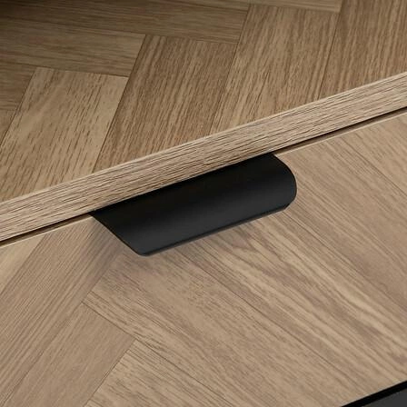 TV stolek Chevrons 120 cm černý s dřevěným efektem moderní volně stojící do obýváku Atmosphera