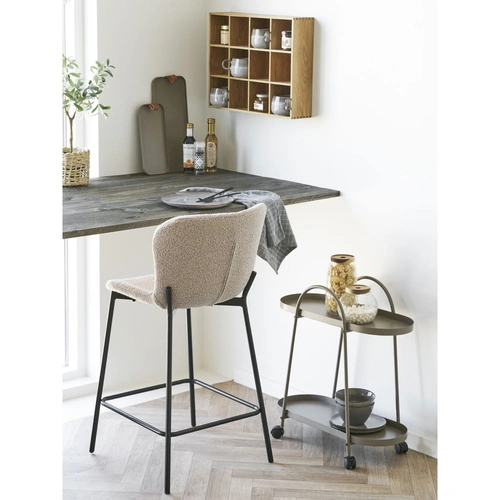 Barová židle Maceda bouclé béžová s opěrkou 65 cm k kuchyňskému ostrůvku