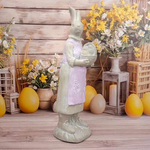 Intesi Pani Zajíc velká velikonoční figurka s košíkem 80 cm růžovo-šedá dekorace do obýváku