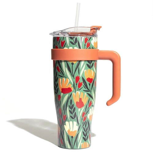 Termo hrnek na kávu s uchem Intesi Fleur 1,2 l zelený nerezová ocel