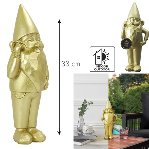 Dekorativní soška Gnom Star zlatá 33 cm moderní do zahrady i obýváku jako dárek