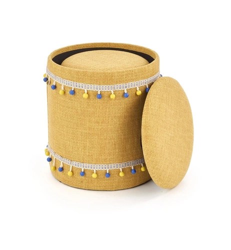 Sada 2 žlutých kulatých taburetů se úložným prostorem do obýváku a dětského pokoje Intesi