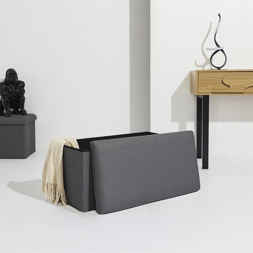 Skládací úložný taburet Velse Atom šedý obdélníkový do předsíně a studentského pokoje