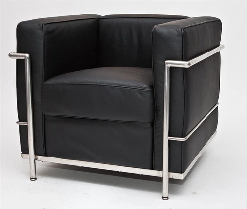 Relaxační křeslo Kubik černá pravá kůže moderní do obýváku inspirované LC2