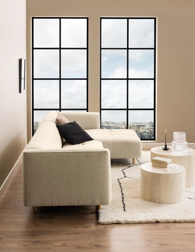 Sada 2 kulatých konferenčních stolků Dice do obýváku moderní travertin 2v1