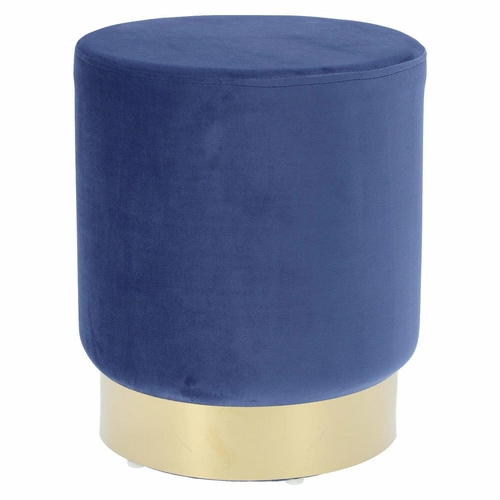 Modrý kulatý sametový taburet Souris Velvet L glamour na zlaté podstavě do obývacího pokoje