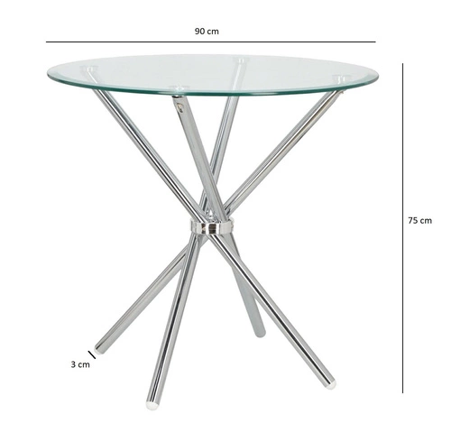 Kulatý skleněný stůl Ufo 90 cm transparentní moderní do jídelny a obýváku chrom Intesi