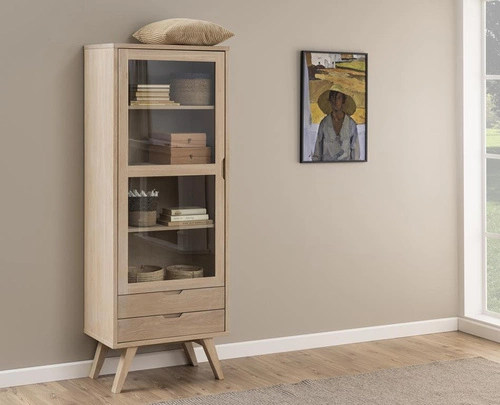 Dřevěná vitrína do obýváku se zásuvkami A-line Actona bělený dub 190 cm