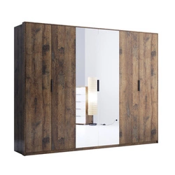 Moderní hnědá 6dveřová šatní skříň s zrcadlem Anciano do ložnice nebo šatny