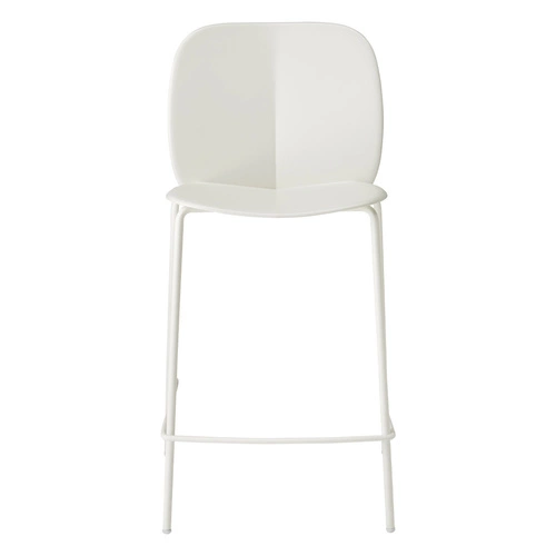 Bílý barový stůl Mentha 75 cm moderní s opěrkou do kuchyně a k ostrůvku, kovový, stohovatelný