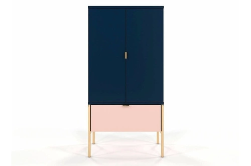 Vysoká glamour komoda se zásuvkou a skříňkami Polka Navy Blue/Pink 120 cm do obýváku SKANDICA