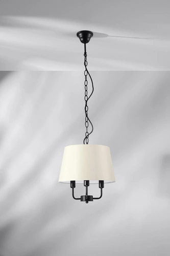 Závěsné svítidlo Pasteri černé s béžovým stínidlem 3bodové do obýváku a ložnice