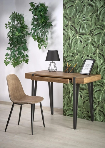 Moderní pracovní stůl se zásuvkou Indorika ořech medový černý loft 110x55 cm Intesi