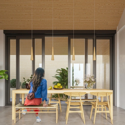 Závěsné svítidlo SULA 3P dřevěné, skandinávský styl, nastavitelná nad jídelní stůl 120 cm