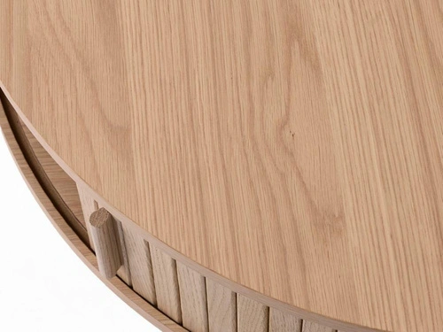 Konferenční stolek Meta kulatý 85 cm dubový skandinávský s úložným prostorem