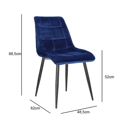 Jídelní židle Plaid Intesi čalouněná sametem tmavě modrá moderní černé nohy