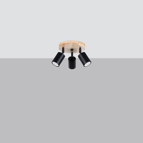 Stropní svítidlo VERDO 3P černé skandinávské s dřevem do obýváku a kuchyně otočné