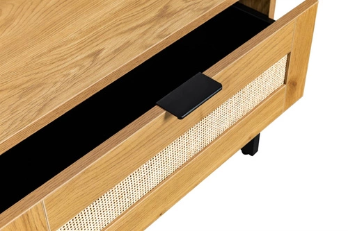 Konferenční stolek Capri obdélníkový boho s ratanovým čelem a zásuvkou do obývacího pokoje 120x60 cm