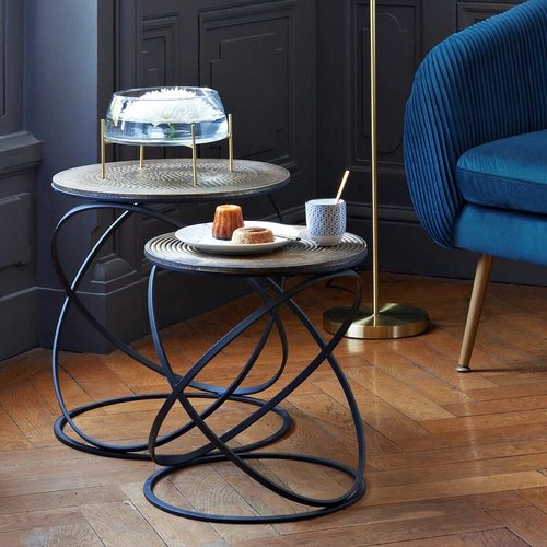 Sada 2 kulatých konferenčních stolků Etnik loft zlatá černá do obýváku Atmosphera