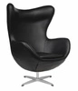 Kožené otočné křeslo ušák Egg černé s houpací funkcí do obýváku a kanceláře moderní