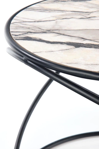 Sada 2 kulatých konferenčních stolků Chaletz bílý mramor moderní do obýváku 2v1