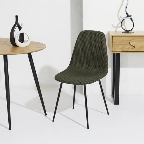 Čalouněná židle Pori zelená khaki Intesi do jídelny moderní s černými kovovými nohami