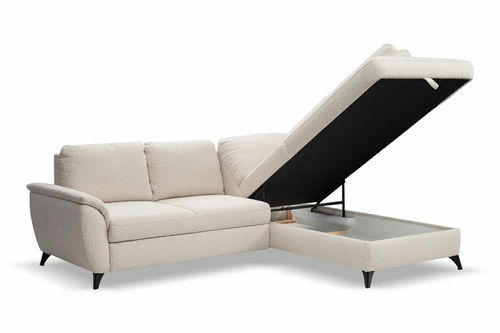 Rohová rozkládací pohovka Nevada béžová pravá moderní do obýváku s úložným prostorem