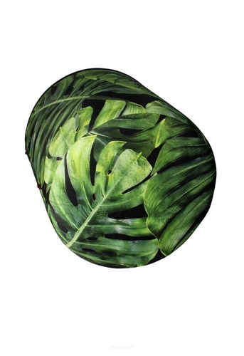 Zahradní kulatý puf Black Monstera Intesi voděodolný moderní na balkon a terasu 40 cm