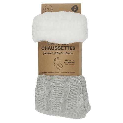 Hřejivé domácí ponožky Chenille Intesi šedé unisex na zimu velikost 36-41