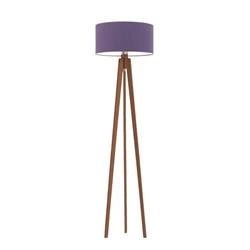 Stojací lampa do obýváku MIAMI tripod glamour s fialovým stínidlem a mahagonovou konstrukcí