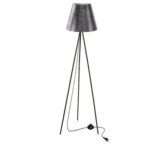 Stojací lampa do obýváku PLATINO moderní černá se stříbrným stínidlem 150 cm