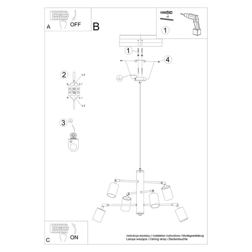 Moderní lustr LEMMI 6 černý kovový do obýváku a jídelny svítí dolů SOLLUX