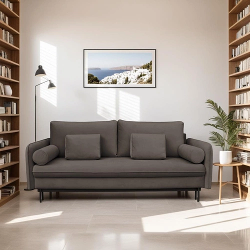 Rozkládací pohovka s úložným prostorem Diana, 3místná, skandinávský styl, hnědá, do obýváku