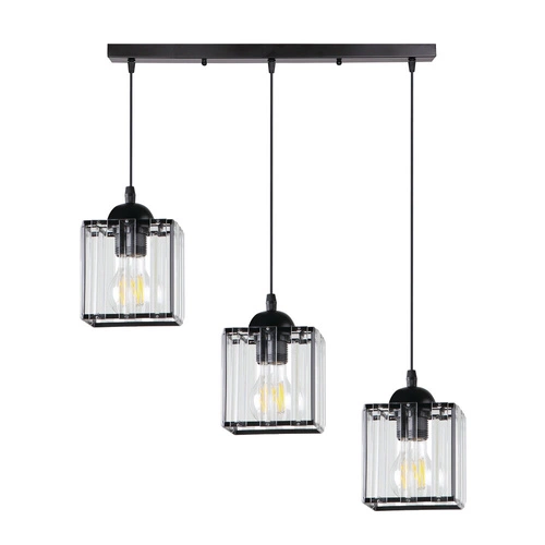 Závěsná lampa Glassia černá 3x40 E27 stínidlo černé+čiré krystaly