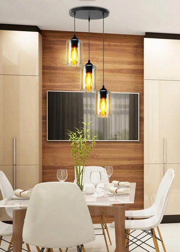 Bistro černá deska závěsná lampa 3x40W E27 stínítko hnědé