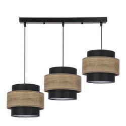 Dvojitá černá závěsná lampa 3x40W E27 černá + dřevěné stínidlo