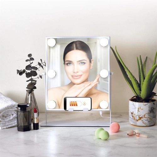 Zrcadlo LED s reproduktorem a nabíječkou