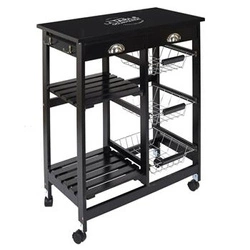 Intesi Troy kovový barový vozík na kolečkách do kuchyně a obýváku, moderní, černý, dvouúrovňový