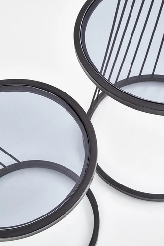 Sada 2 kulatých konferenčních stolků Tornello černé sklo loftové do obýváku 2v1