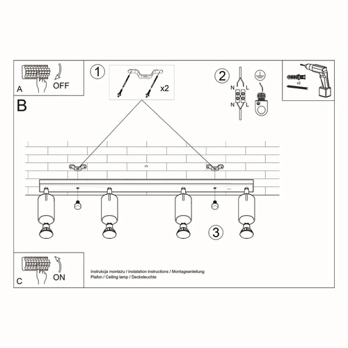 Stropní svítidlo Ring 4x černé moderní kovové do obýváku kuchyně a ložnice