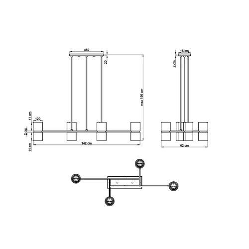 Závěsné svítidlo KUKKIA černé 4 světla moderní nad jídelní stůl a do obýváku