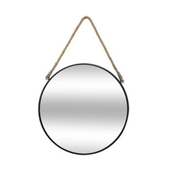 Kulaté zrcadlo Eden 38 cm na pásku do předsíně loftové v černém rámu Atmosphera