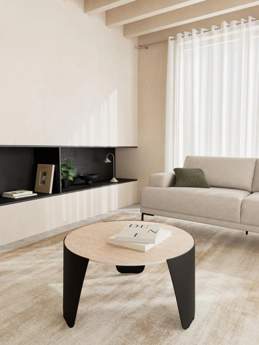 Konferenční stolek Altea kulatý travertin 80 cm moderní do obýváku