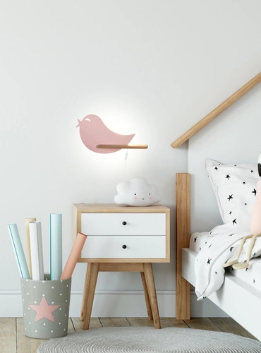 Nástěnné LED svítidlo Bird růžové, klasické dětské, dřevěné, 5W 4000K CANDELLUX