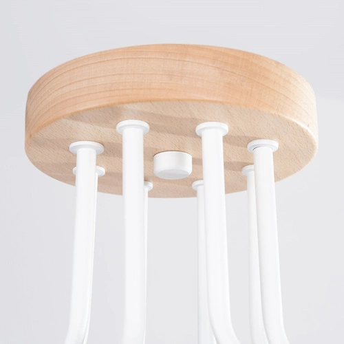 Loftový lustr TIMBO 8 bílý s dřevem do obýváku a jídelny šířka 100 cm