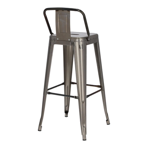 Barová židle Paris Back 75 cm kovová s opěrkou industriální stříbrná do kuchyně inspirovaná Tolix
