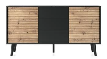 Komoda se zásuvkami Tanga 154 cm černá dub artisan moderní frézovaná do obýváku Intesi