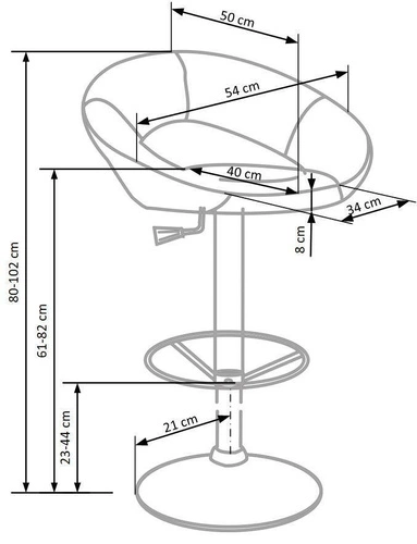 Šedý otočný barový stolička s opěrkou z ekokůže, výškově nastavitelný, moderní do kuchyně a k ostrůvku Intesi