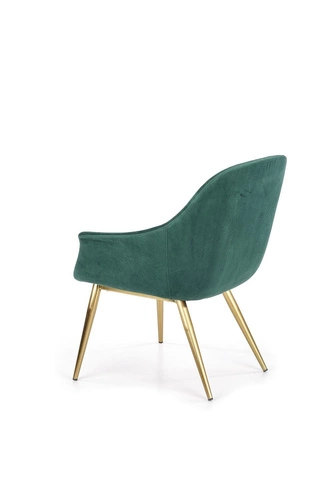 Zelené sametové křeslo Dasco ve stylu glamour s područkami na zlatých nohách do obýváku