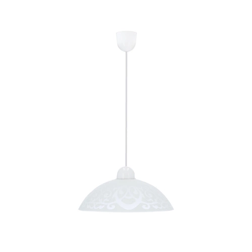 Závěsné svítidlo Bronte bílé skleněné s dekorem do obýváku a jídelny, výškově nastavitelné, průměr 30 cm